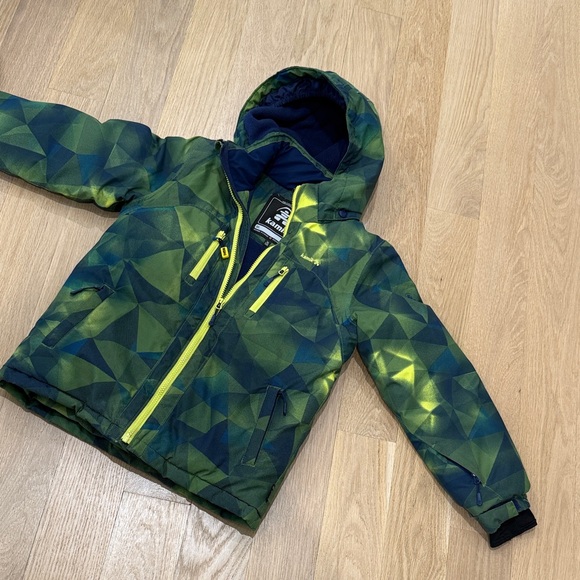 Kamik Green & Blue Geometric Hooded ski Jacket Boys sz 10 - Picture 3 of 16